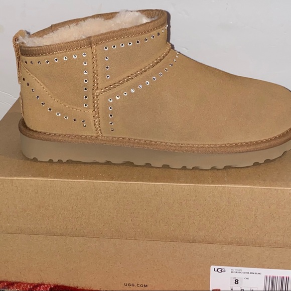 UGG Shoes - UGG Swarovski Ultra mini chestnut boots 8 NEW